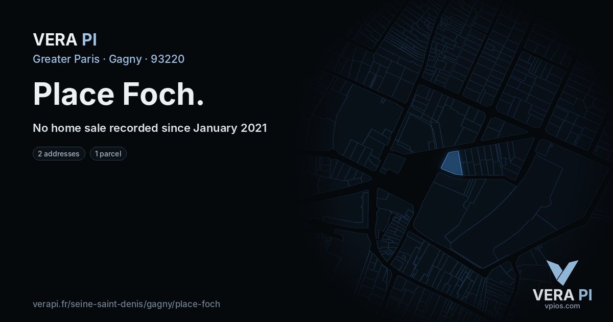 Place Foch, Gagny at night – every parcel coloured by the prices around it, the street's own parcels lit