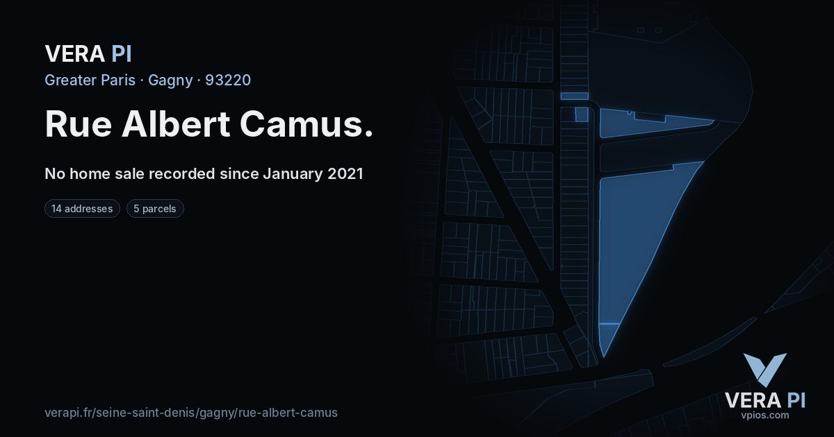 Rue Albert Camus, Gagny at night – every parcel coloured by the prices around it, the street's own parcels lit