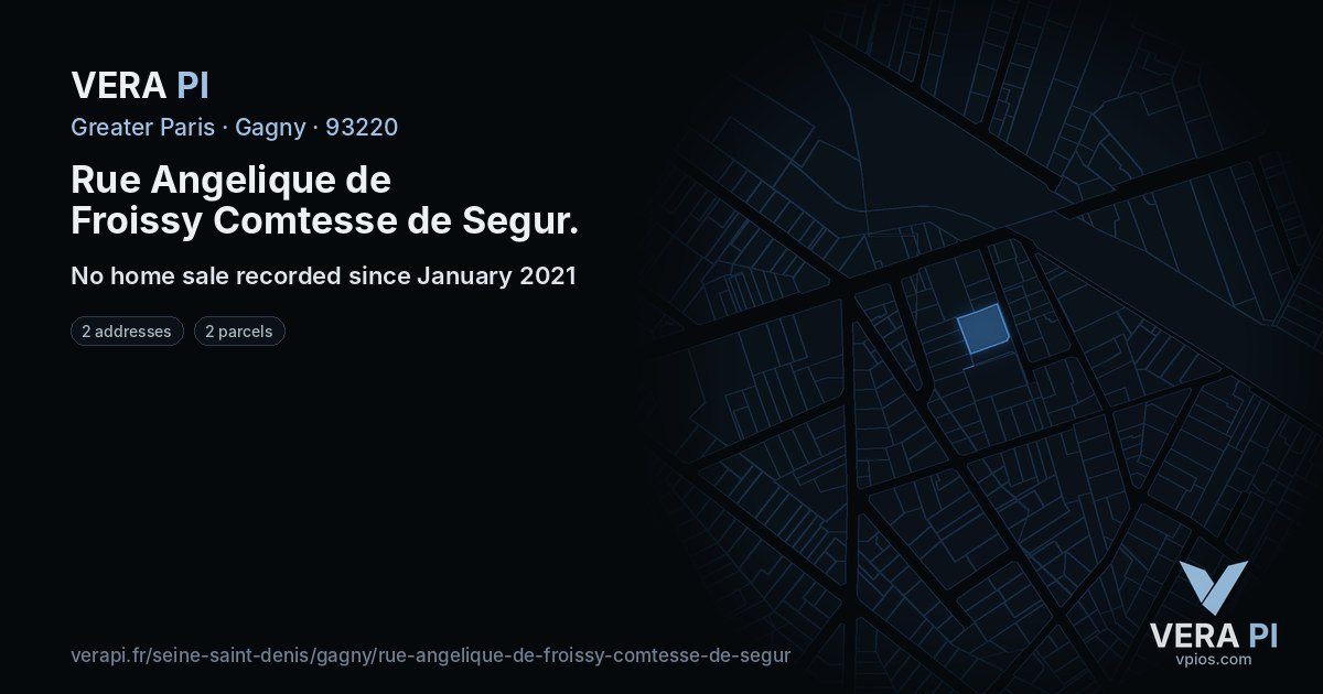 Rue Angelique de Froissy Comtesse de Segur, Gagny at night – every parcel coloured by the prices around it, the street's own parcels lit