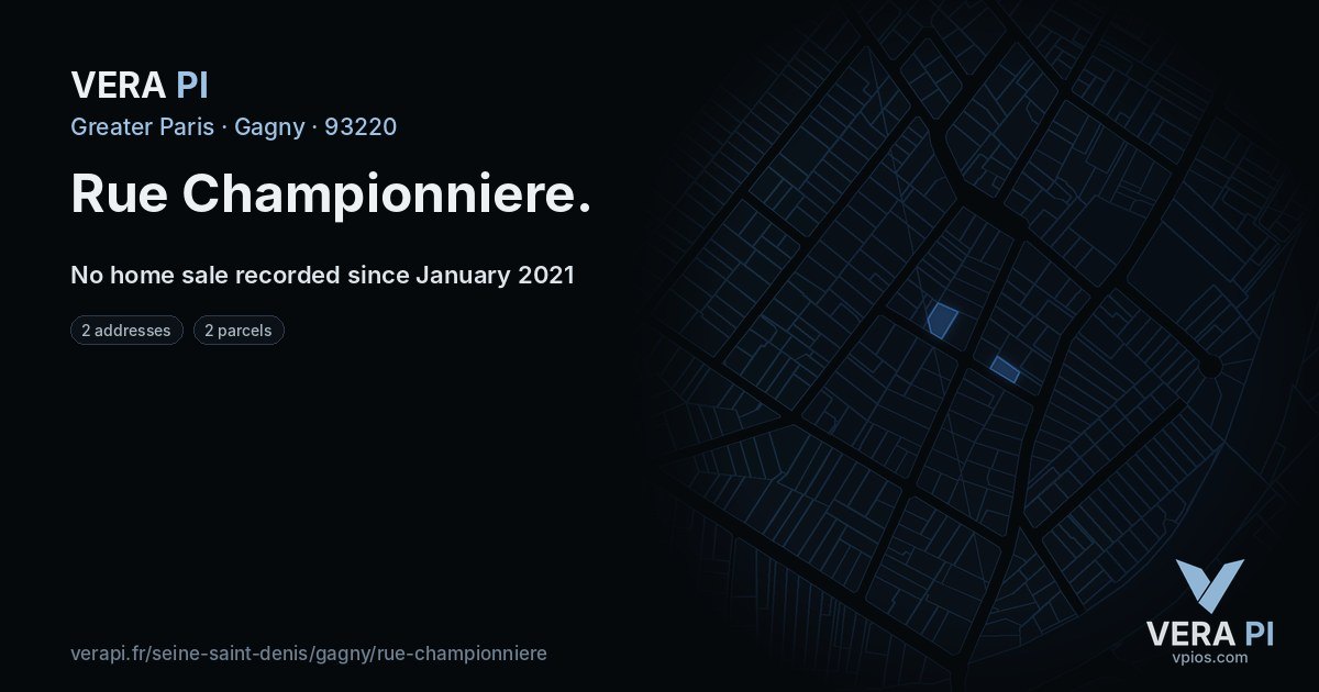 Rue Championniere, Gagny at night – every parcel coloured by the prices around it, the street's own parcels lit