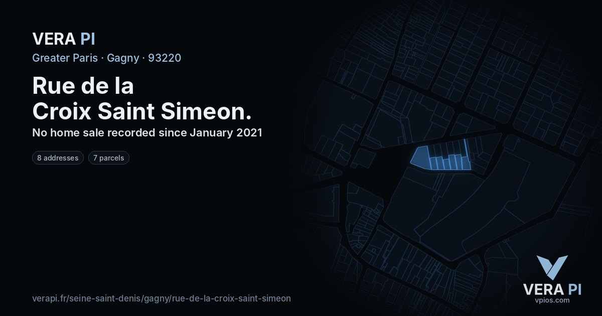 Rue de la Croix Saint Simeon, Gagny at night – every parcel coloured by the prices around it, the street's own parcels lit