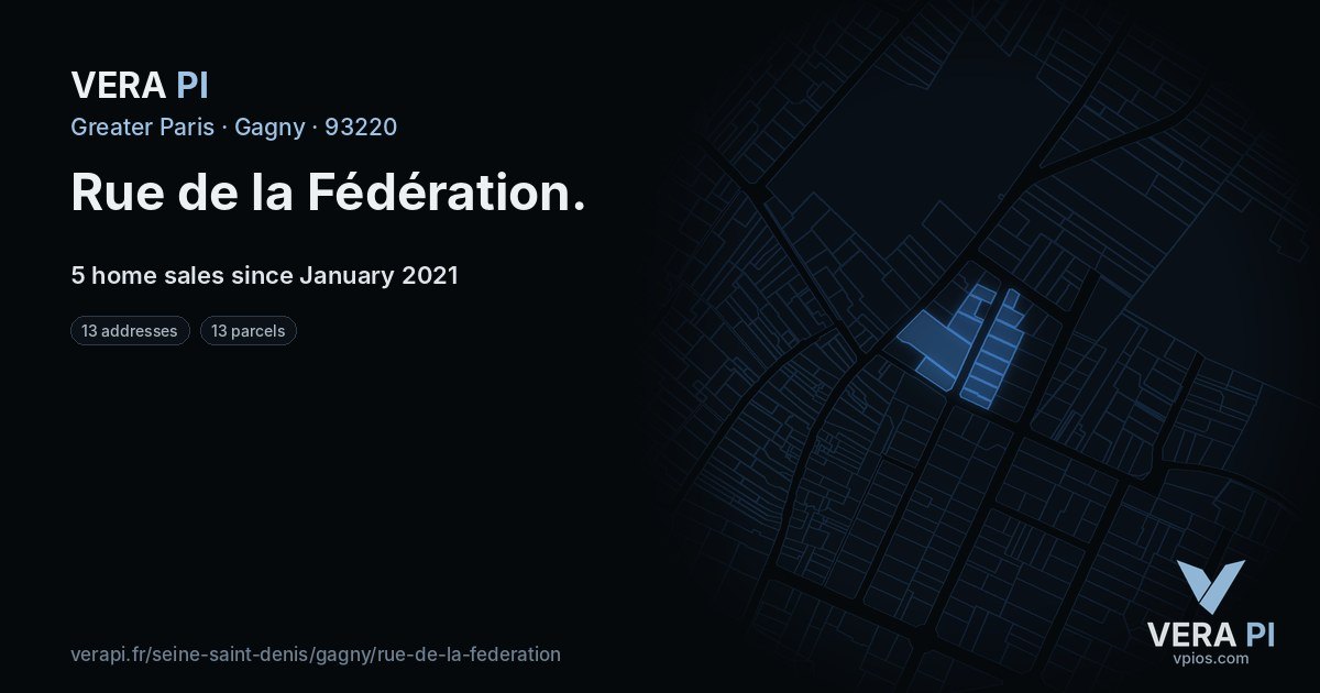 Rue de la Fédération, Gagny at night – every parcel coloured by the prices around it, the street's own parcels lit