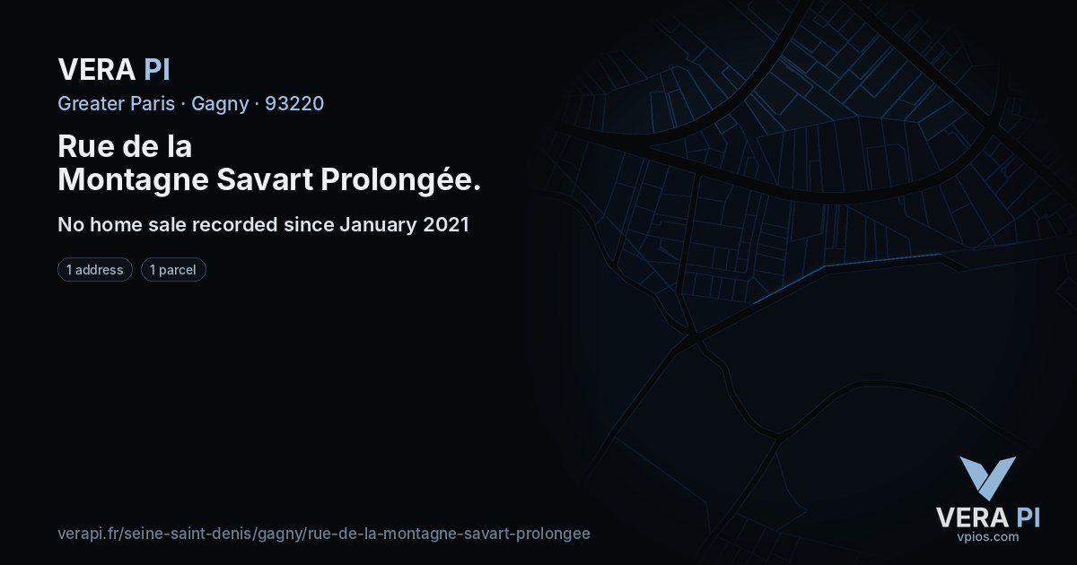 Rue de la Montagne Savart Prolongée, Gagny at night – every parcel coloured by the prices around it, the street's own parcels lit