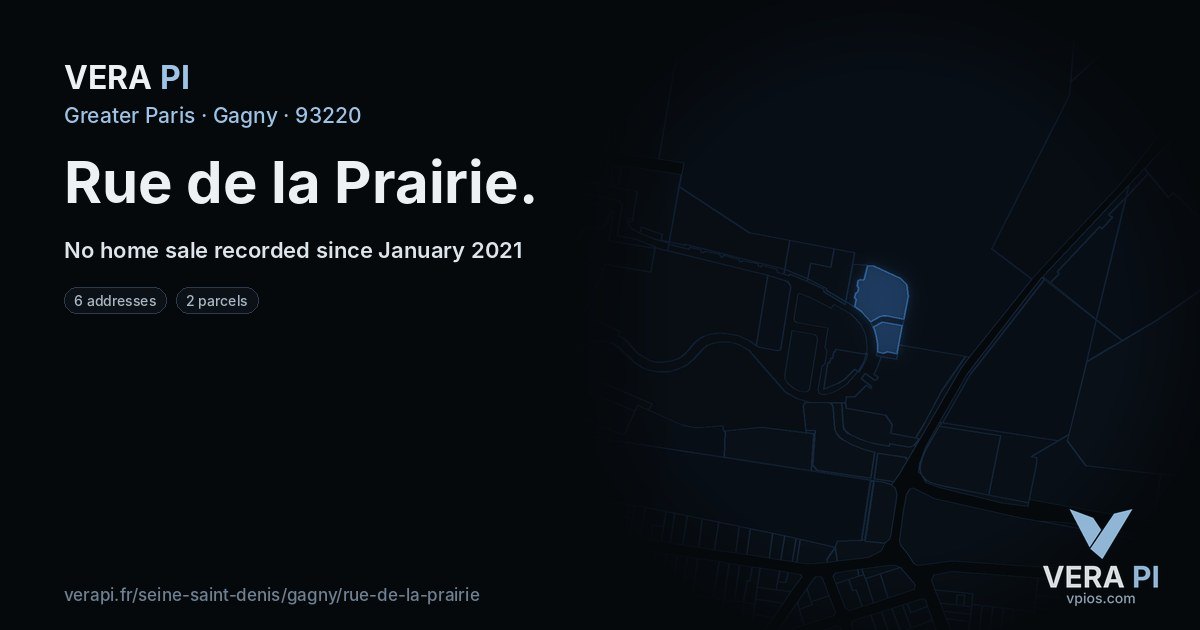 Rue de la Prairie, Gagny at night – every parcel coloured by the prices around it, the street's own parcels lit