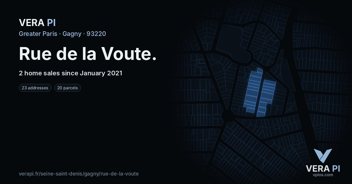 Rue de la Voute, Gagny at night – every parcel coloured by the prices around it, the street's own parcels lit