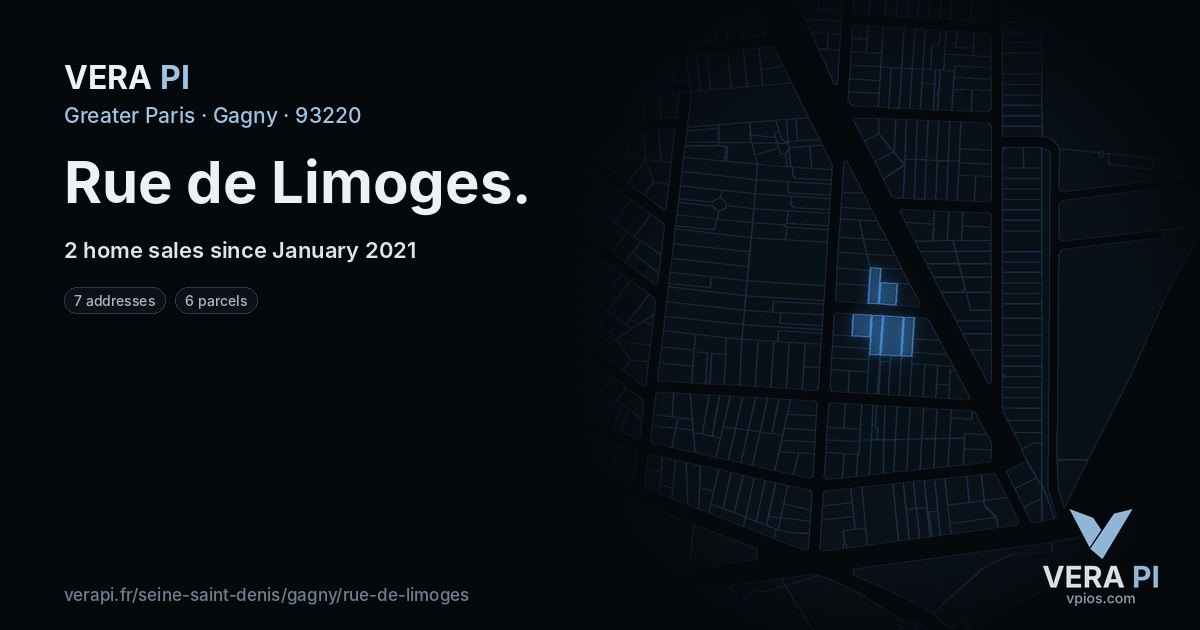 Rue de Limoges, Gagny at night – every parcel coloured by the prices around it, the street's own parcels lit