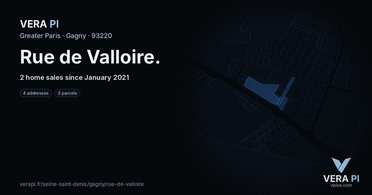 Rue de Valloire, Gagny at night – every parcel coloured by the prices around it, the street's own parcels lit