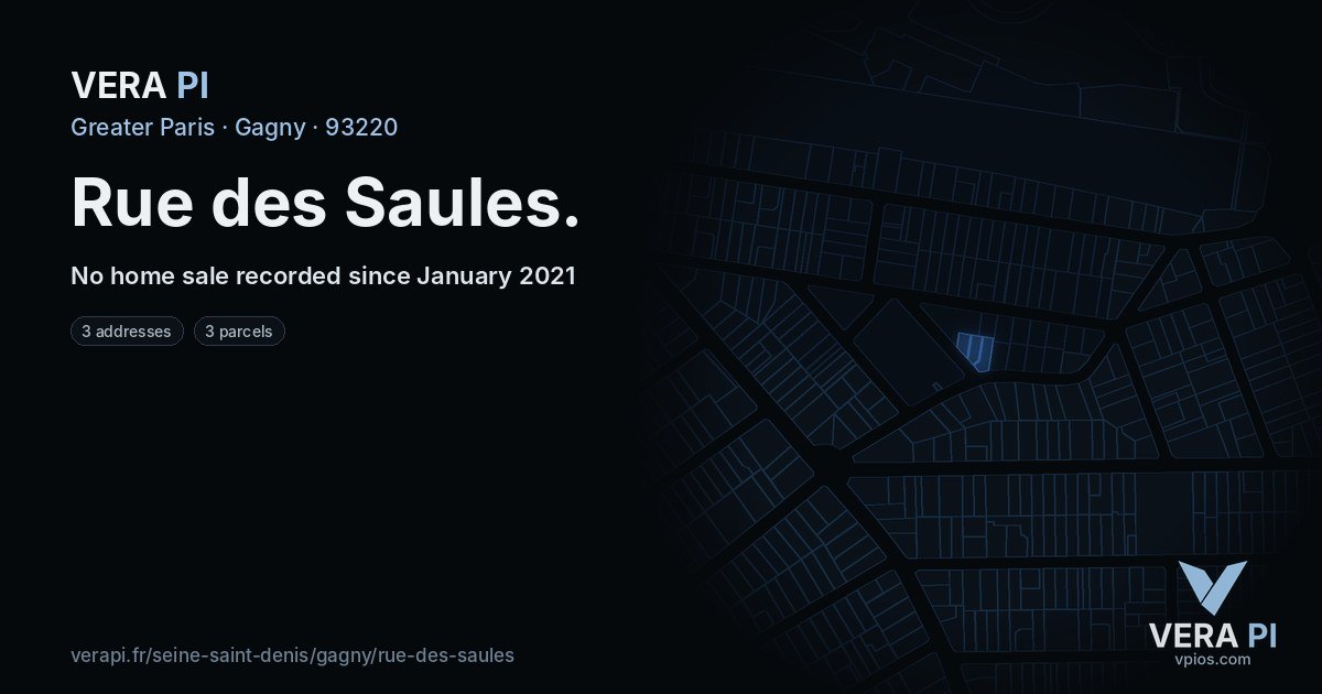 Rue des Saules, Gagny at night – every parcel coloured by the prices around it, the street's own parcels lit