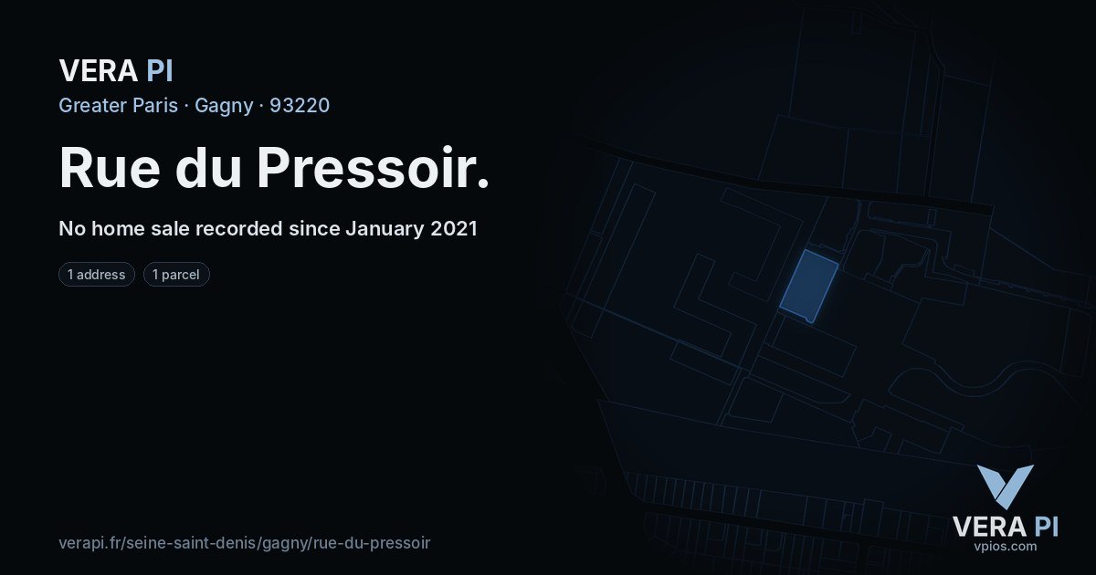 Rue du Pressoir, Gagny at night – every parcel coloured by the prices around it, the street's own parcels lit