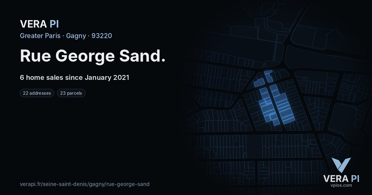 Rue George Sand, Gagny at night – every parcel coloured by the prices around it, the street's own parcels lit