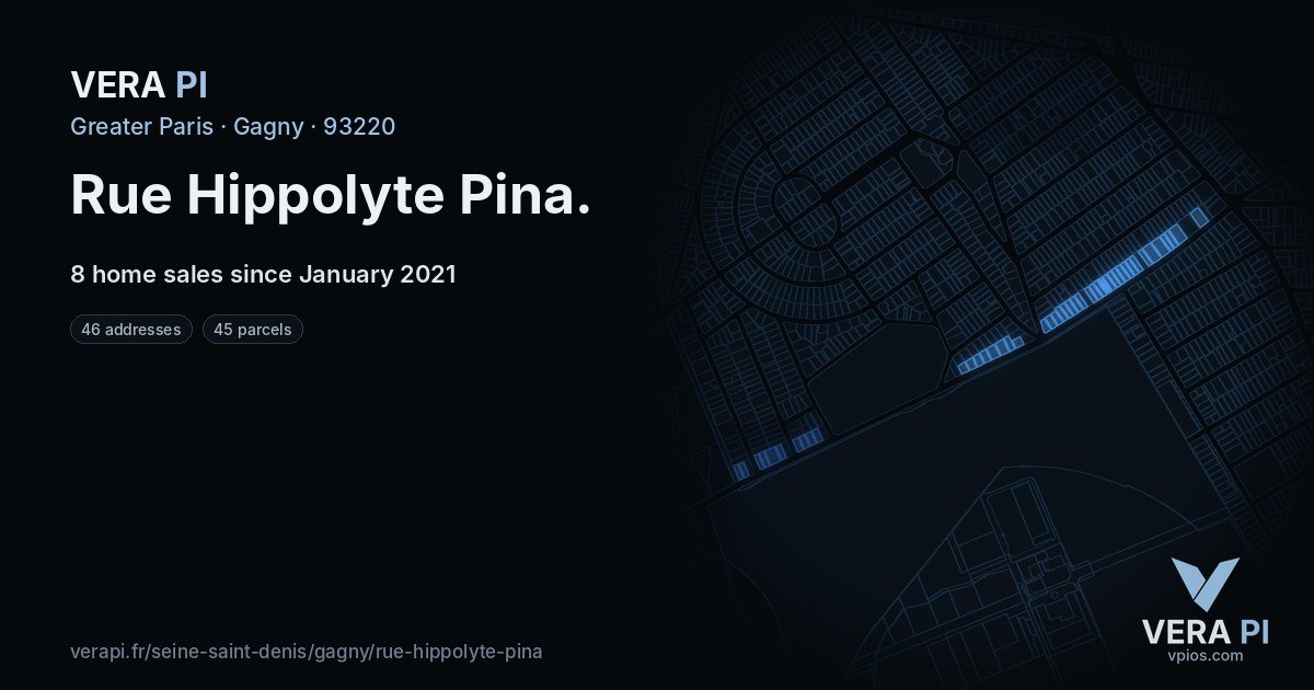 Rue Hippolyte Pina, Gagny at night – every parcel coloured by the prices around it, the street's own parcels lit