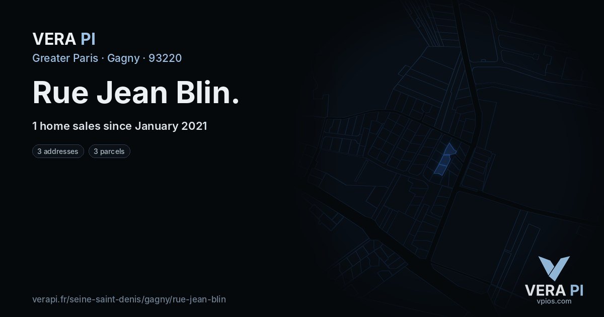 Rue Jean Blin, Gagny at night – every parcel coloured by the prices around it, the street's own parcels lit
