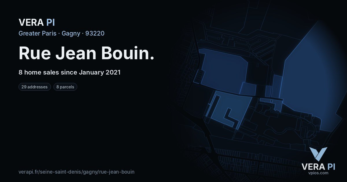 Rue Jean Bouin, Gagny at night – every parcel coloured by the prices around it, the street's own parcels lit