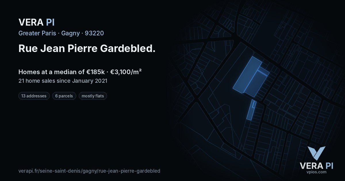 Rue Jean Pierre Gardebled, Gagny at night – every parcel coloured by the prices around it, the street's own parcels lit