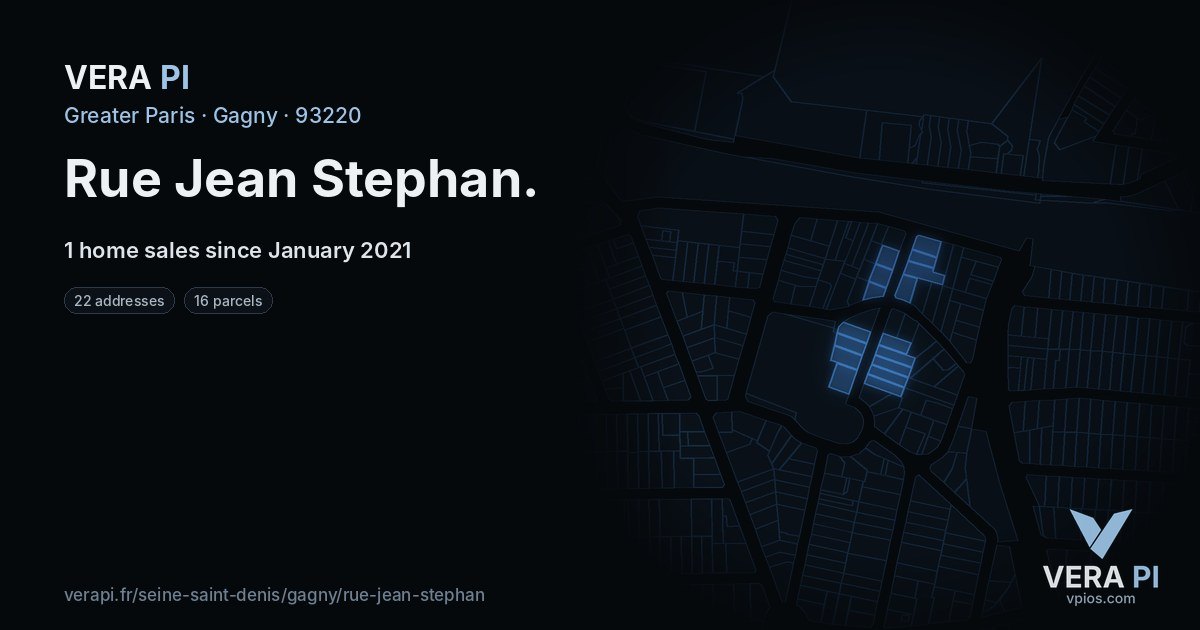 Rue Jean Stephan, Gagny at night – every parcel coloured by the prices around it, the street's own parcels lit