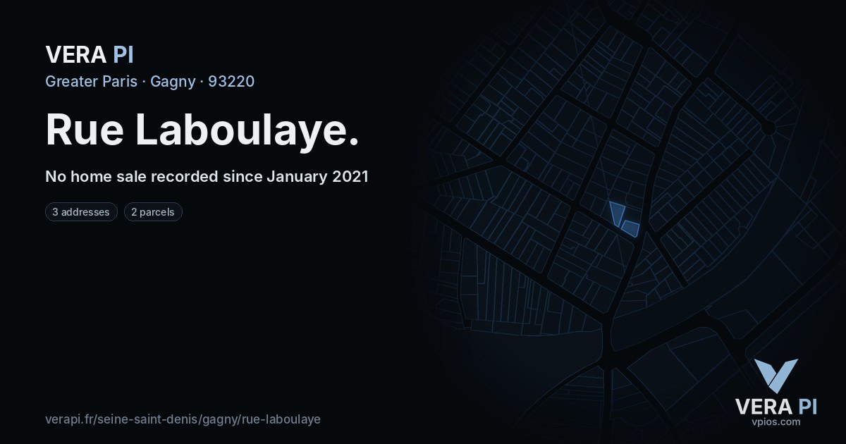 Rue Laboulaye, Gagny at night – every parcel coloured by the prices around it, the street's own parcels lit