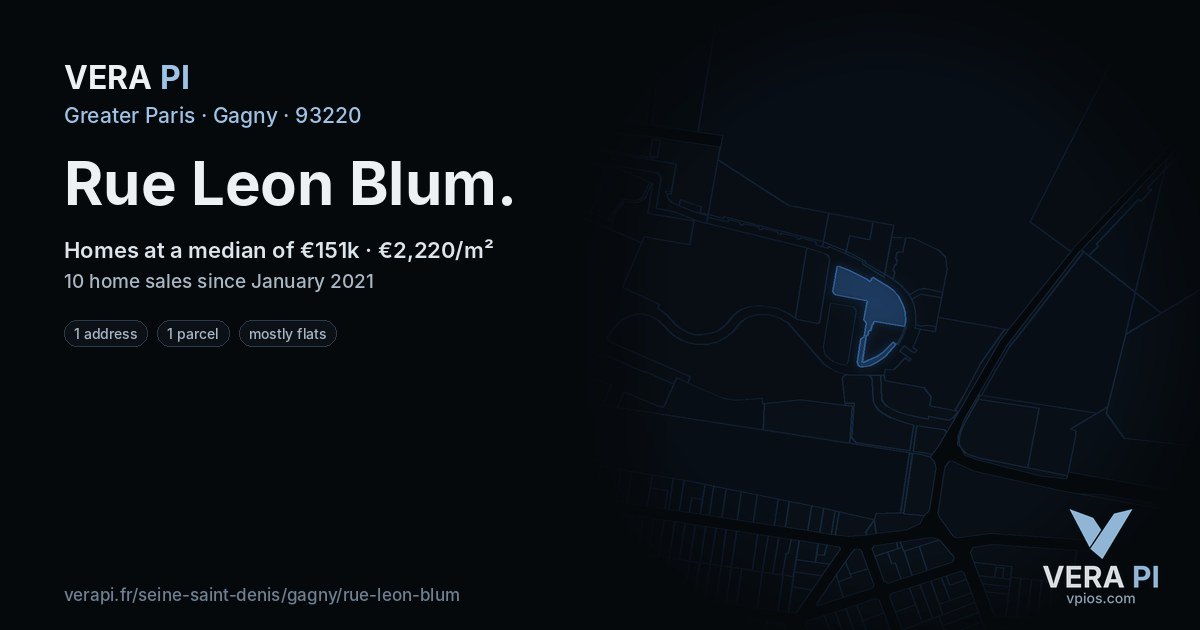 Rue Leon Blum, Gagny at night – every parcel coloured by the prices around it, the street's own parcels lit