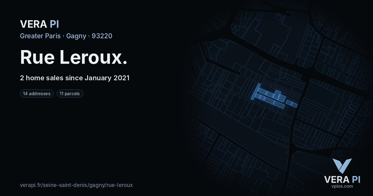 Rue Leroux, Gagny at night – every parcel coloured by the prices around it, the street's own parcels lit
