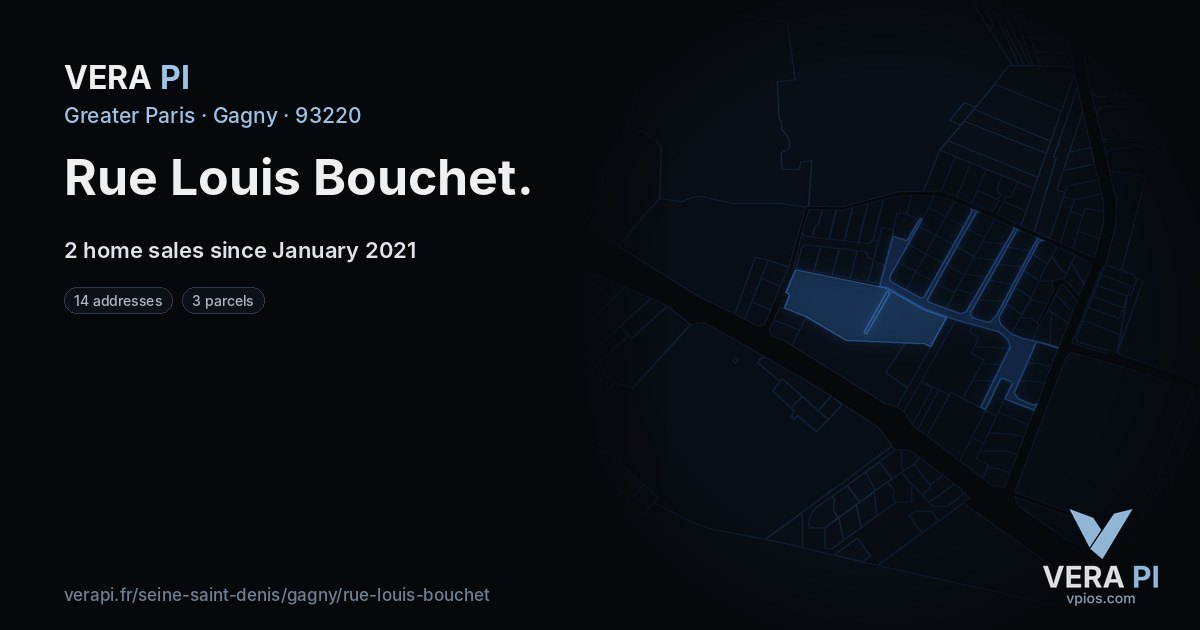 Rue Louis Bouchet, Gagny at night – every parcel coloured by the prices around it, the street's own parcels lit