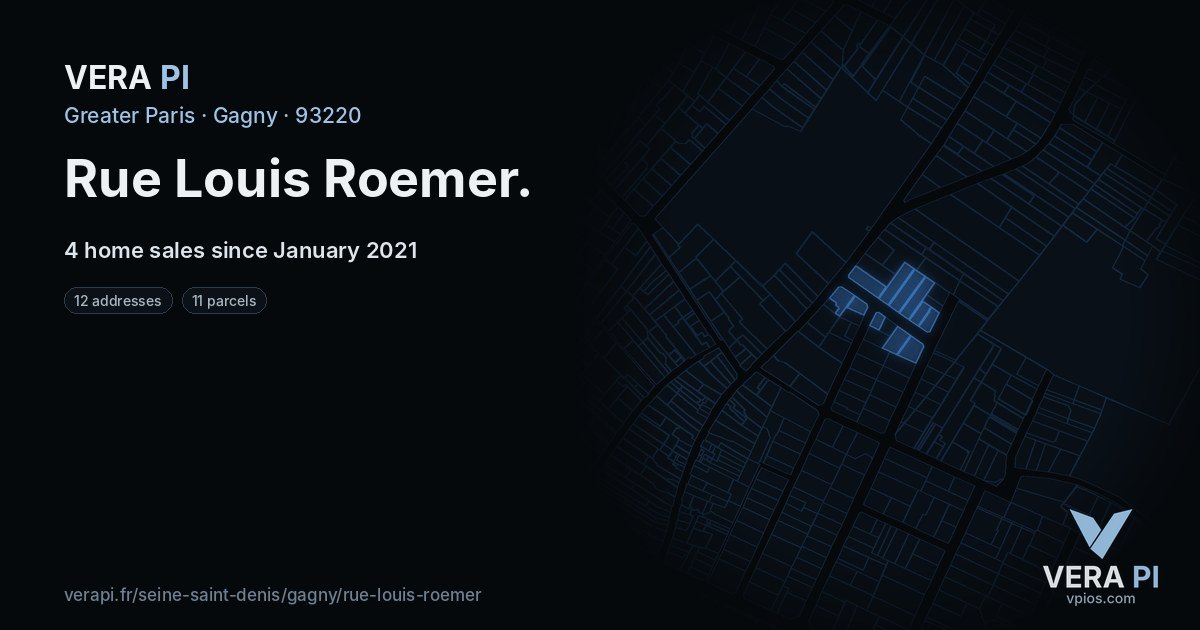 Rue Louis Roemer, Gagny at night – every parcel coloured by the prices around it, the street's own parcels lit