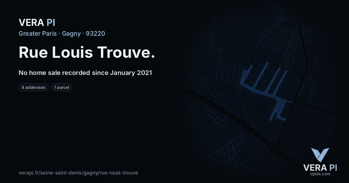 Rue Louis Trouve, Gagny at night – every parcel coloured by the prices around it, the street's own parcels lit
