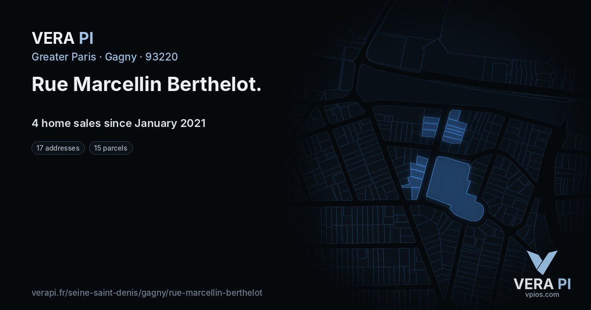 Rue Marcellin Berthelot, Gagny at night – every parcel coloured by the prices around it, the street's own parcels lit