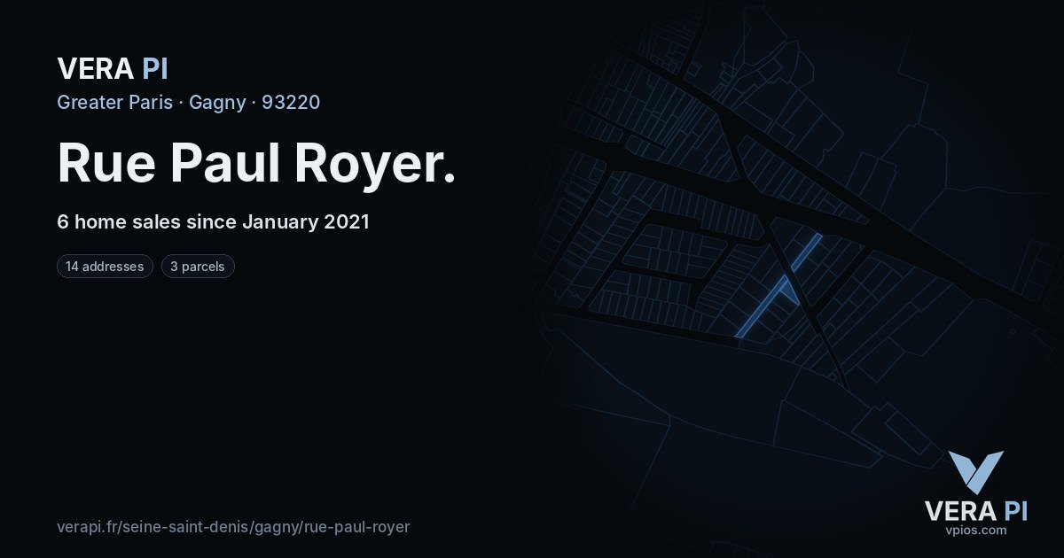 Rue Paul Royer, Gagny at night – every parcel coloured by the prices around it, the street's own parcels lit