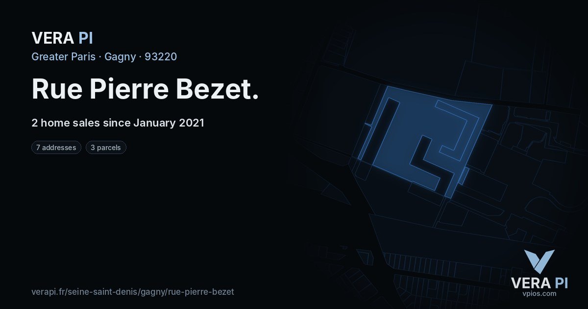 Rue Pierre Bezet, Gagny at night – every parcel coloured by the prices around it, the street's own parcels lit
