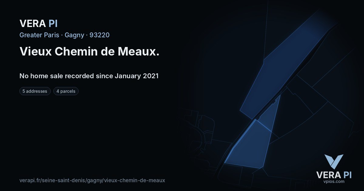 Vieux Chemin de Meaux, Gagny at night – every parcel coloured by the prices around it, the street's own parcels lit