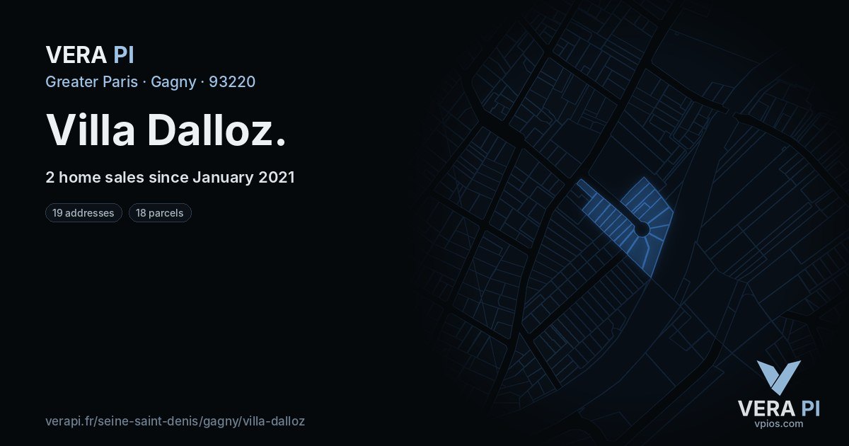 Villa Dalloz, Gagny at night – every parcel coloured by the prices around it, the street's own parcels lit