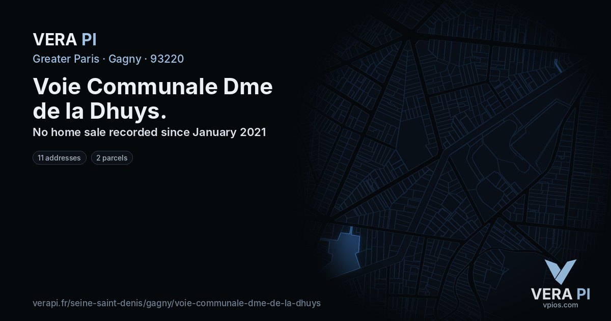 Voie Communale Dme de la Dhuys, Gagny at night – every parcel coloured by the prices around it, the street's own parcels lit