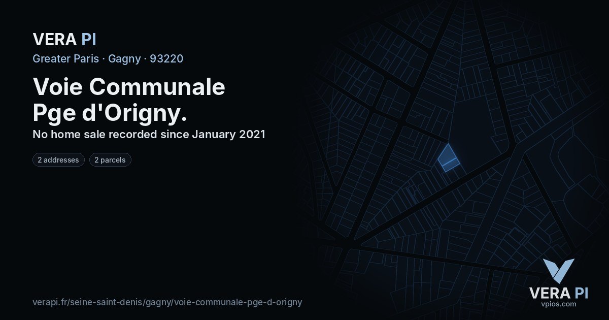 Voie Communale Pge d'Origny, Gagny at night – every parcel coloured by the prices around it, the street's own parcels lit
