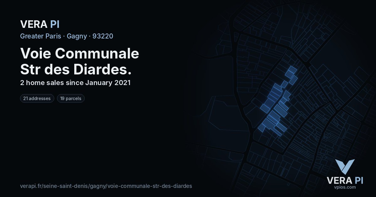Voie Communale Str des Diardes, Gagny at night – every parcel coloured by the prices around it, the street's own parcels lit