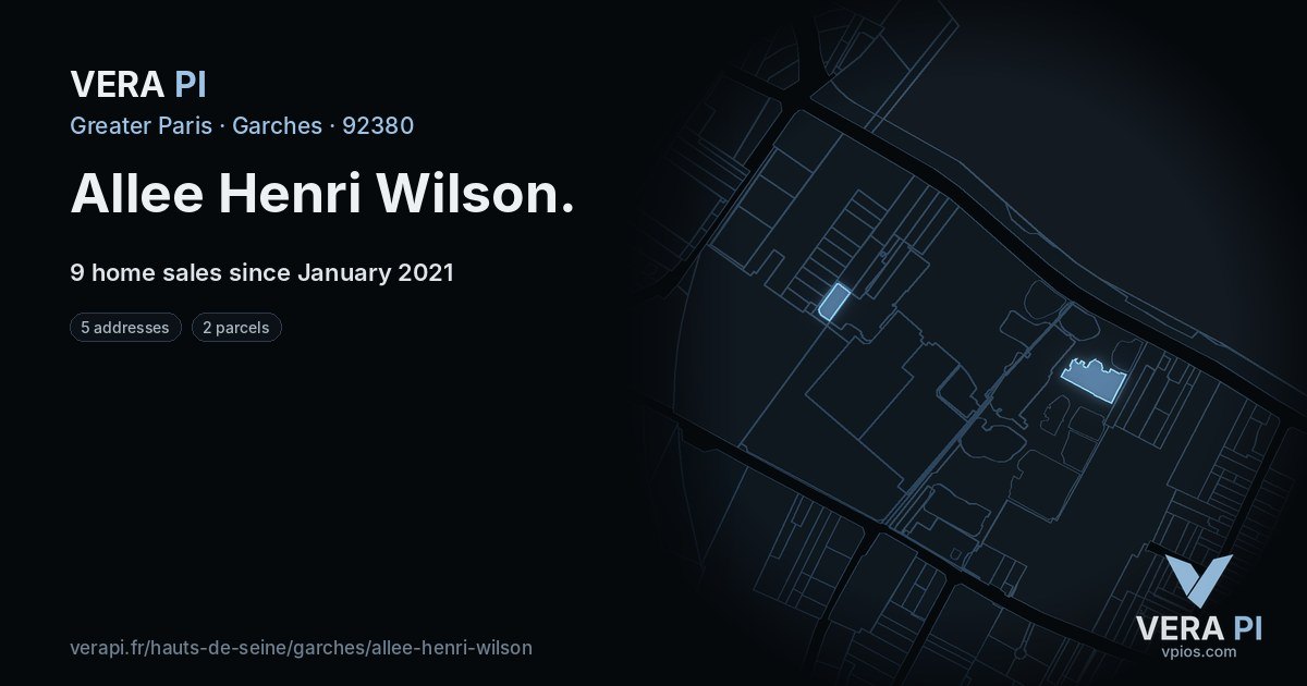 Allee Henri Wilson, Garches at night – every parcel coloured by the prices around it, the street's own parcels lit