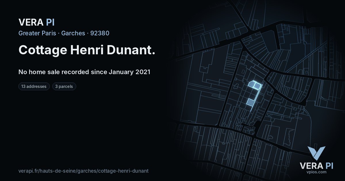 Cottage Henri Dunant, Garches at night – every parcel coloured by the prices around it, the street's own parcels lit
