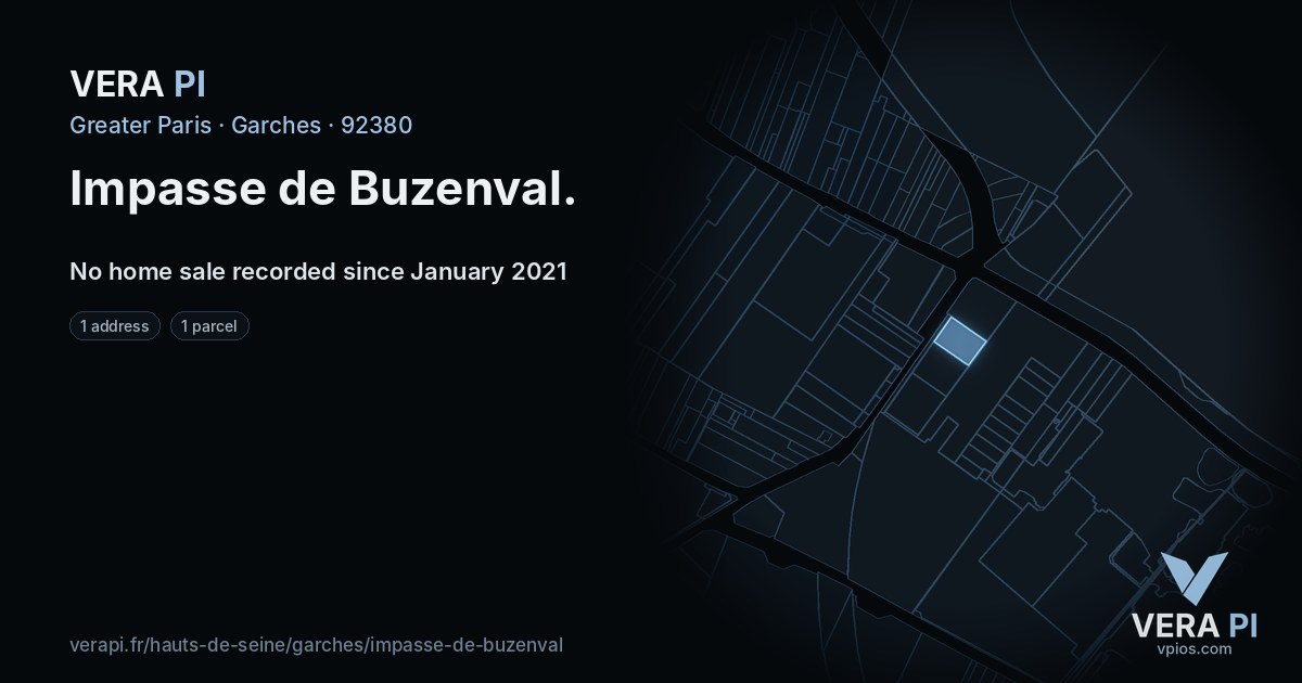 Impasse de Buzenval, Garches at night – every parcel coloured by the prices around it, the street's own parcels lit
