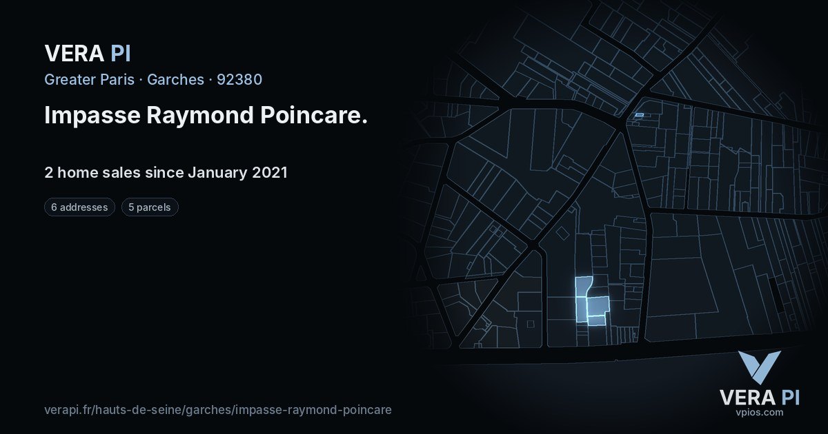 Impasse Raymond Poincare, Garches at night – every parcel coloured by the prices around it, the street's own parcels lit