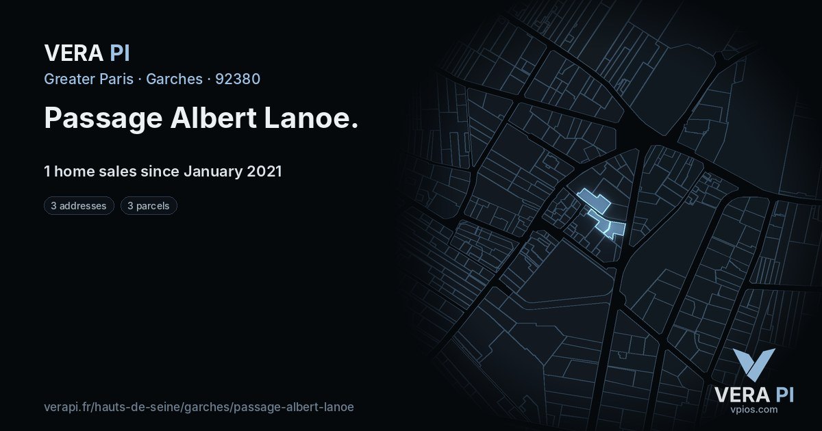 Passage Albert Lanoe, Garches at night – every parcel coloured by the prices around it, the street's own parcels lit