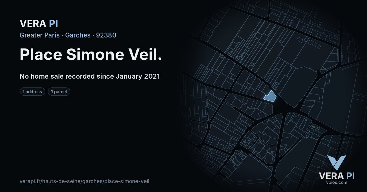 Place Simone Veil, Garches at night – every parcel coloured by the prices around it, the street's own parcels lit