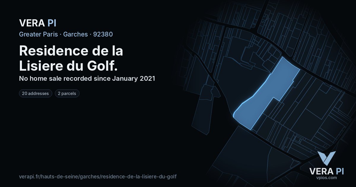 Residence de la Lisiere du Golf, Garches at night – every parcel coloured by the prices around it, the street's own parcels lit