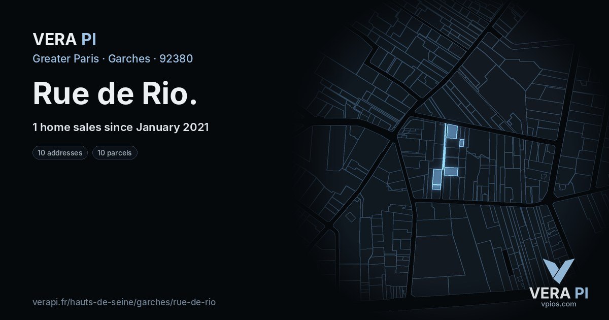 Rue de Rio, Garches at night – every parcel coloured by the prices around it, the street's own parcels lit