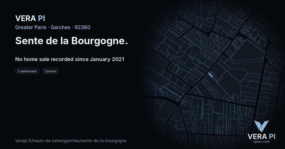Sente de la Bourgogne, Garches at night – every parcel coloured by the prices around it, the street's own parcels lit
