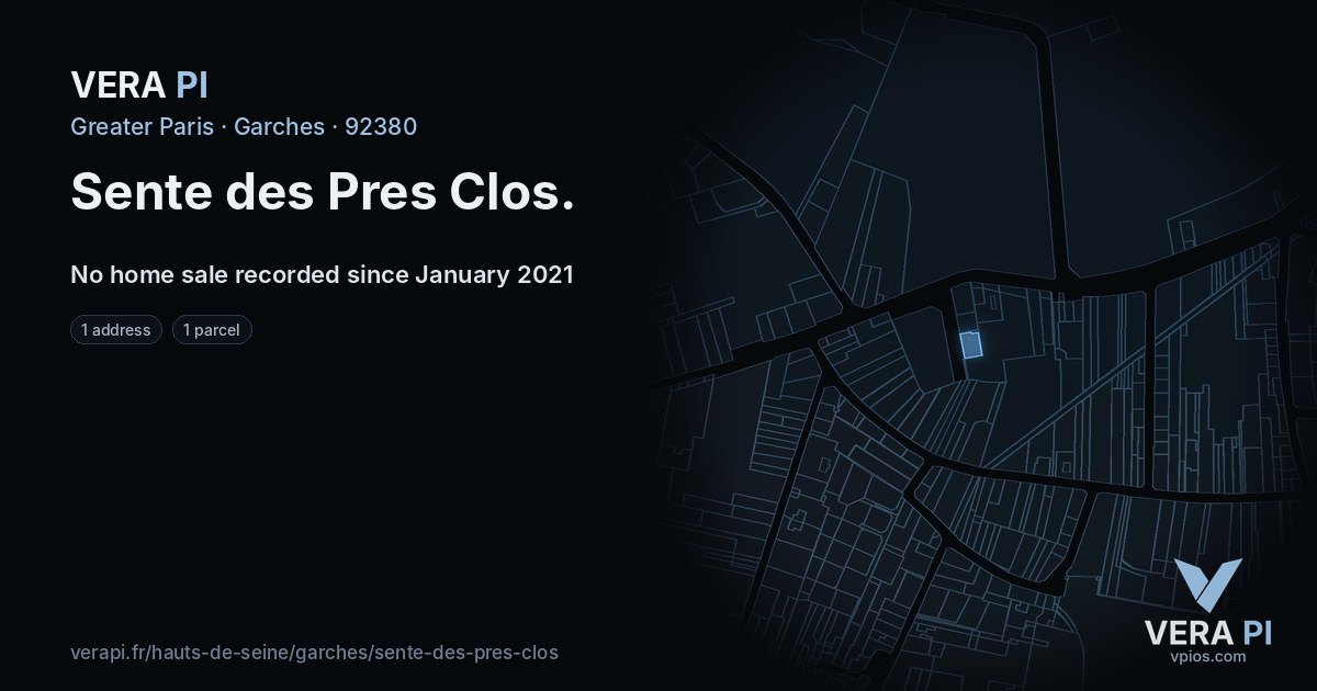 Sente des Pres Clos, Garches at night – every parcel coloured by the prices around it, the street's own parcels lit
