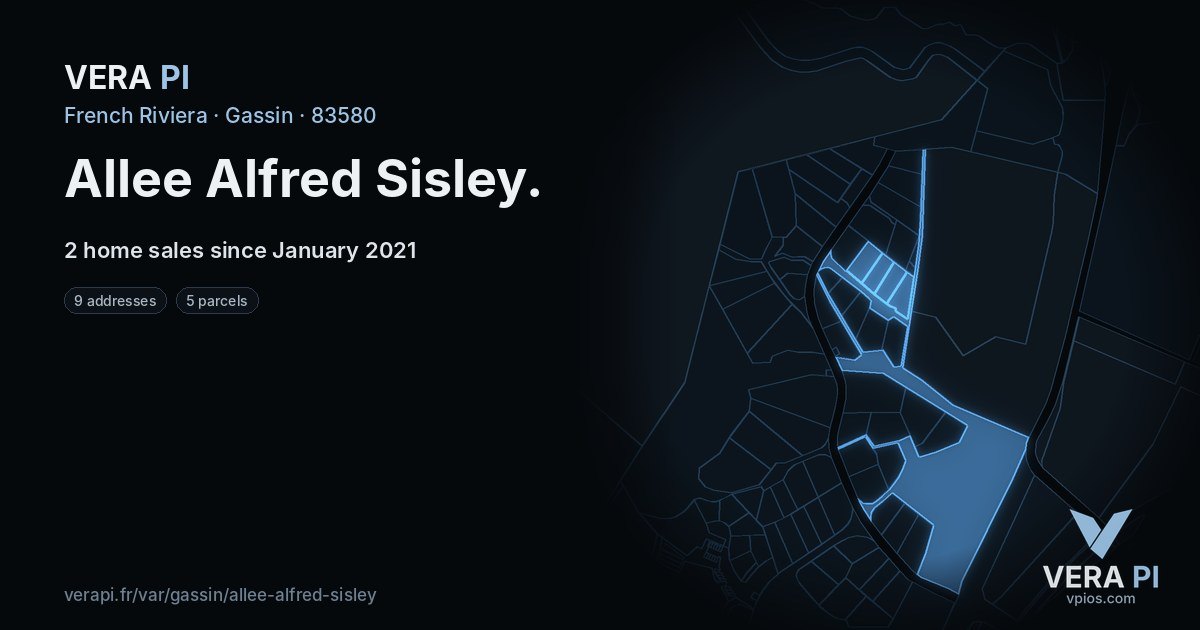 Allee Alfred Sisley, Gassin at night – every parcel coloured by the prices around it, the street's own parcels lit
