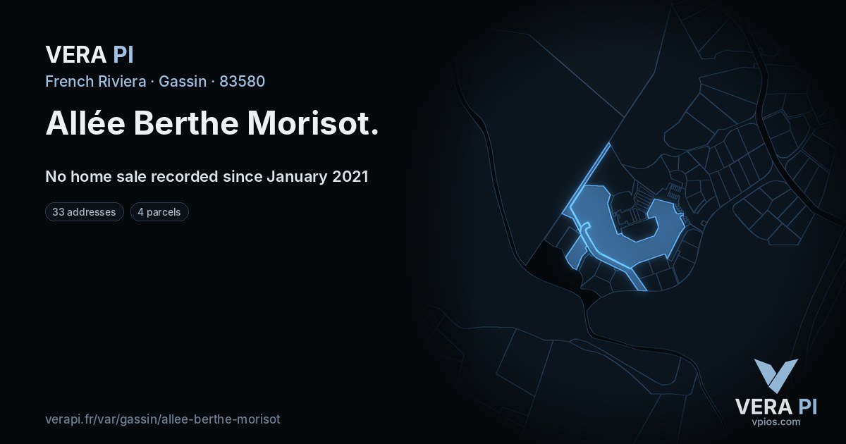 Allée Berthe Morisot, Gassin at night – every parcel coloured by the prices around it, the street's own parcels lit