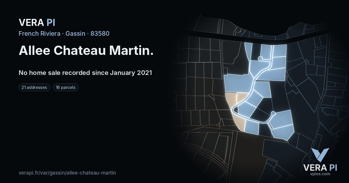 Allee Chateau Martin, Gassin at night – every parcel coloured by the prices around it, the street's own parcels lit