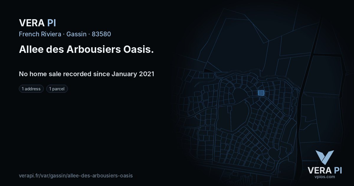 Allee des Arbousiers Oasis, Gassin at night – every parcel coloured by the prices around it, the street's own parcels lit
