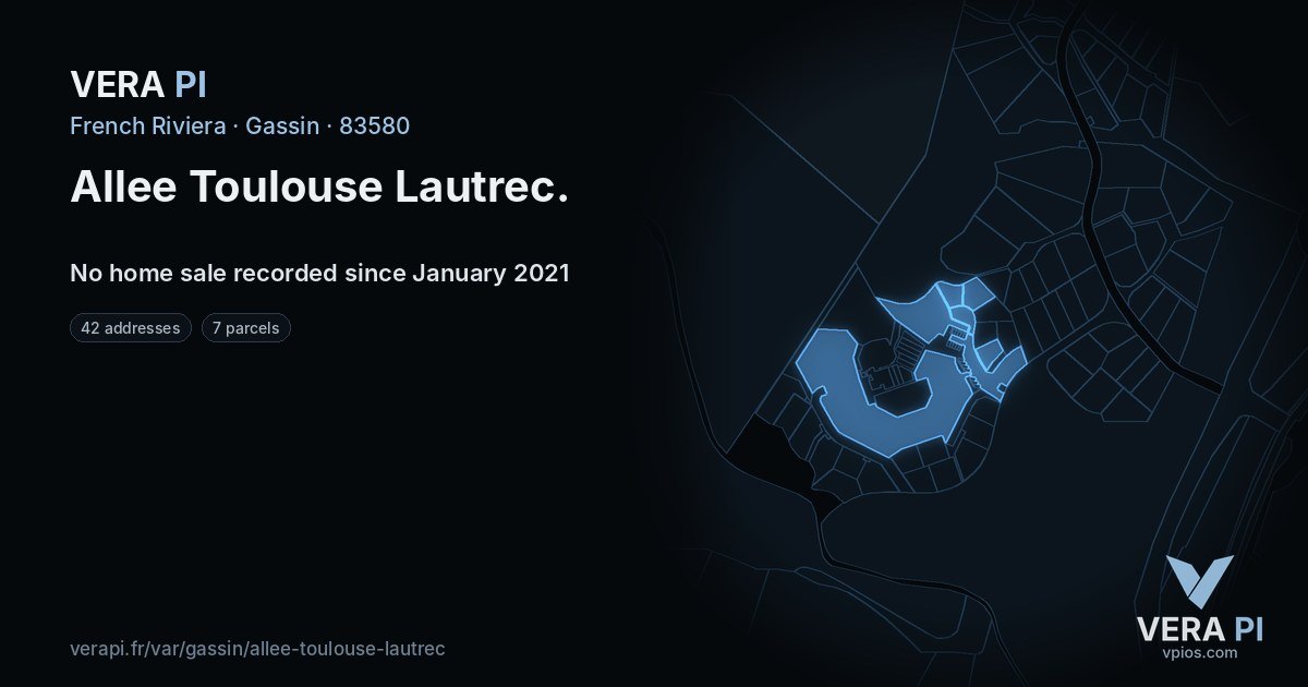Allee Toulouse Lautrec, Gassin at night – every parcel coloured by the prices around it, the street's own parcels lit