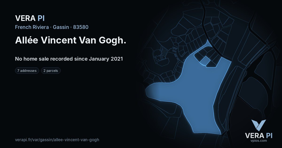 Allée Vincent Van Gogh, Gassin at night – every parcel coloured by the prices around it, the street's own parcels lit