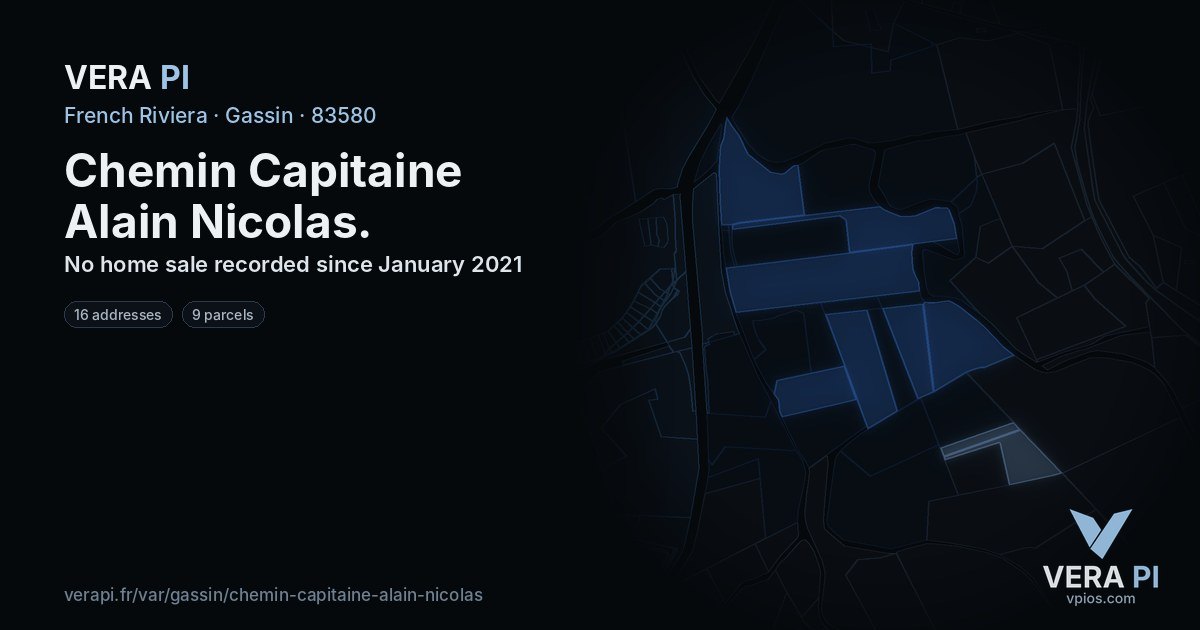 Chemin Capitaine Alain Nicolas, Gassin at night – every parcel coloured by the prices around it, the street's own parcels lit